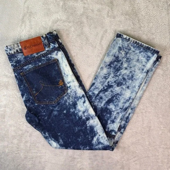 Rocawear Men's Moto Jeans Sz 36 Blue Acid Wash Zip Knee‎ Detail Streetwear