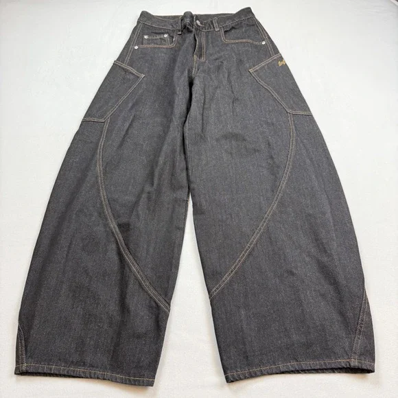 Inflation Design Y2K Cyber Baggy Jeans Mens 29X29 Dark Wash Streetwear Skate EUC