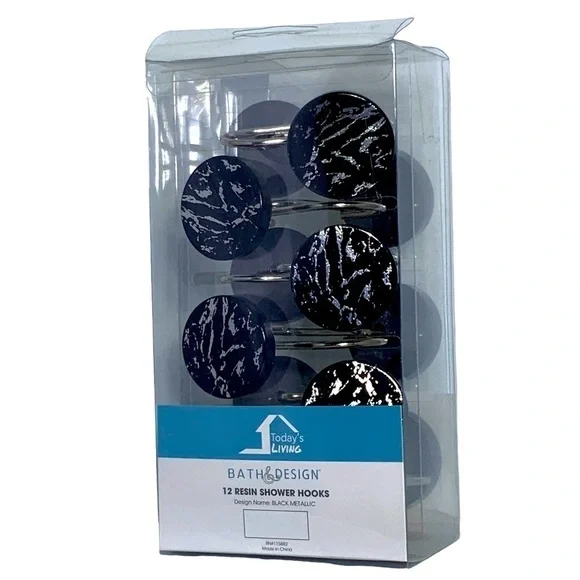 Today’s Living Black Marble Silver Metallic Silver Elite Shower Curtain Hooks