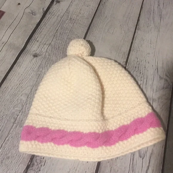 Kate Spade Hand knit beanie cream and white with pom-pom on top