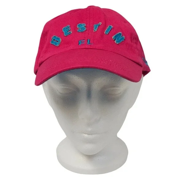 Destin, Florida Lucky 777 Strapback Embroidered Cap‎ Pink & Blue Seagull