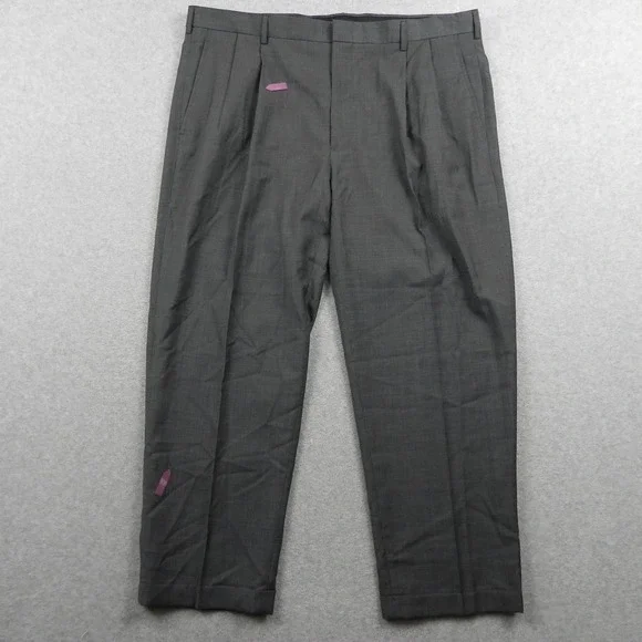 Jos A Bank Pants Mens 42x29 Travelers Wool Dress Slacks Suit Formal Pleated Gray