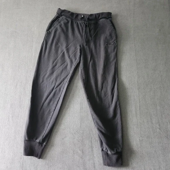 FILAs Joggers Mens Size Medium Taped Jogging Bottoms Black Comfort Running‎