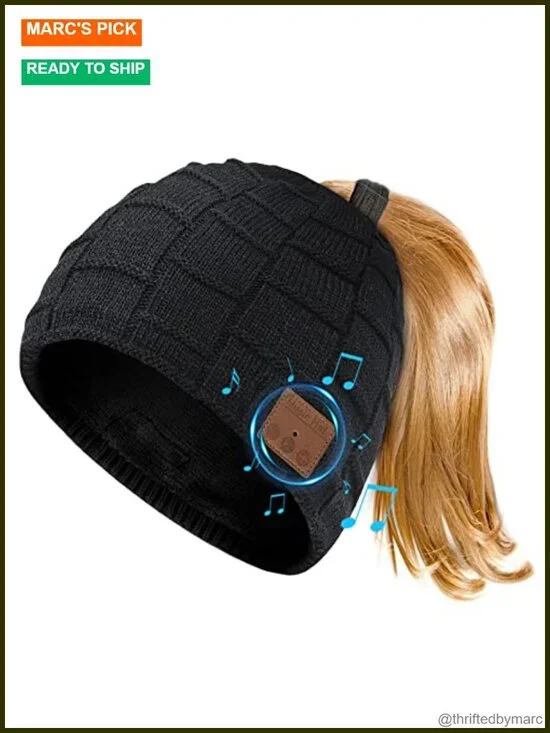 Bluetooth Beanie with Ponytail Hole, Wireless Headphones Hat