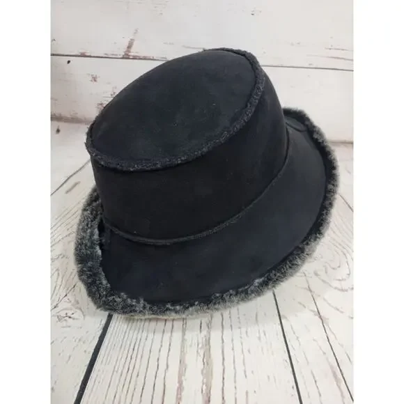 Fownes‎ Black Fake Fur lined 100% Polyester Bucket Hat Women's One Size