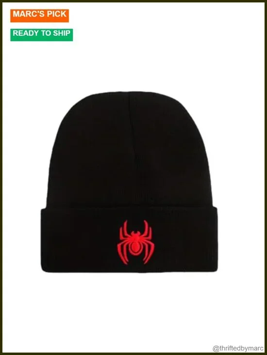 Y2k Knitted Spider Graphic Beanie Hat for Women Men Warm Winter Skull Cap