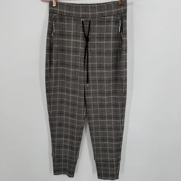 Men's Grey Plaid Jogger Pants with Drawstring