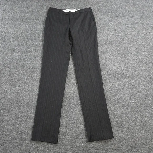 Isaia Pants Mens 34x37 Black Pinstripe Base Sanita Unhemmed Dress Slacks Italy