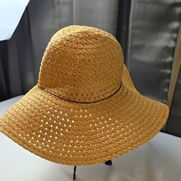 Women's Natural Tan Straw Sun Hat Wide Brim Floppy BoHo Beachy 21
