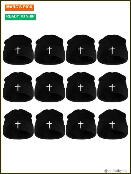 12 Pack Christian Cross Beanie Hats Winter Warm Cuffed Skull Cap Acrylic
