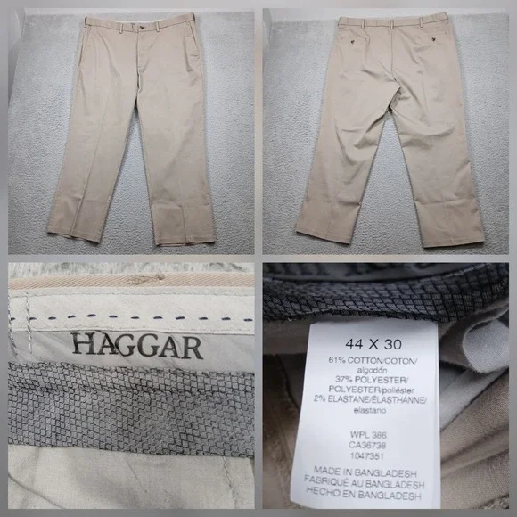 Haggar Chino Pants Mens 44x30‎ Khaki Tan Stretch Casual Dress