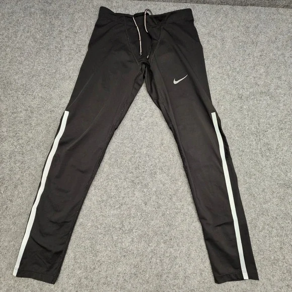 Nike Running Leggings Mens Large Black Dri-Fit Reflective Athletic Gym Tights L