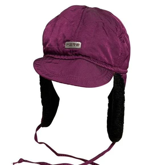 Vintage Fera Purple Trapper Ski‎ Hat Faux Fur Ear Flaps