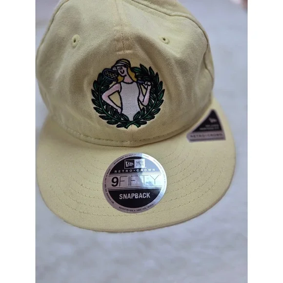 New Era 9FIFTY Retro Crown Snapback Hat Yellow Tennis‎ Player Laurel Wreath Cap