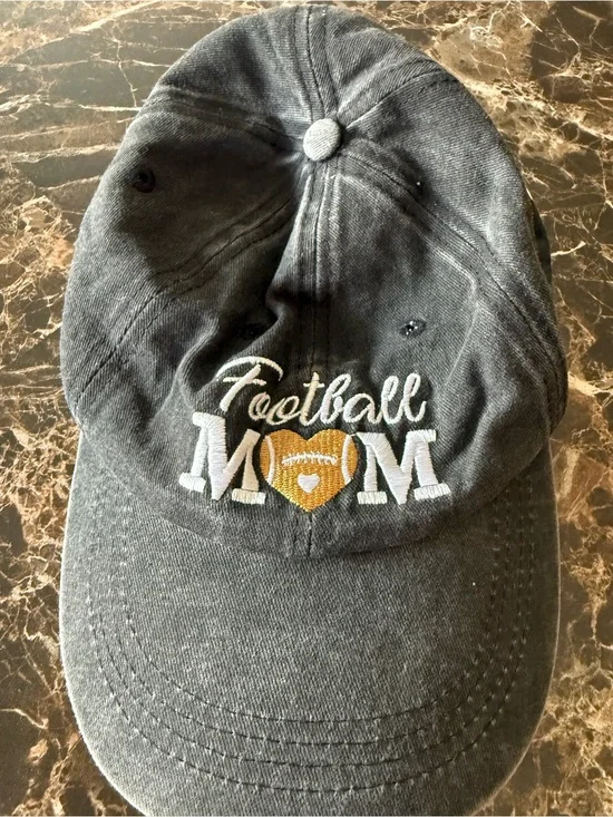 Football Mom Embroidered Baseball Cap - Gray with Gold Accent
