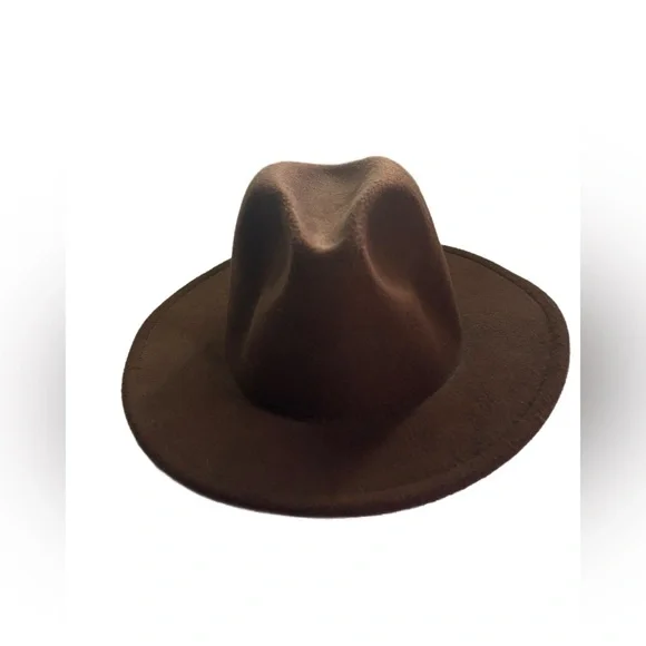 Wide Brim Fedora Hat for Women or‎ Men Brown Woolen Felt Hat Panama Jazz Cap