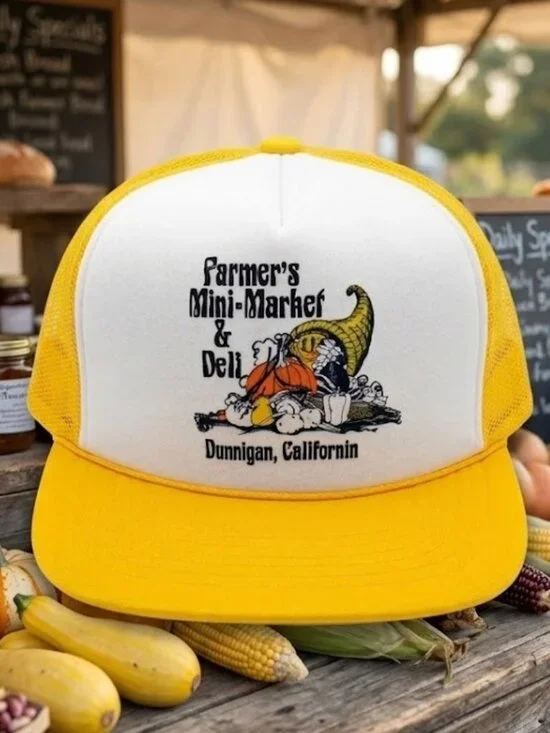 Retro Farmers Mini Market Foam Trucker Hat Yellow White Rope Snapback Cap New