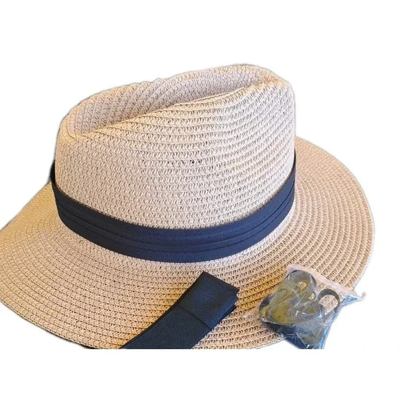 NANRTON Women's Sun Hat/ Wide Brim/ Fedora Roll up/UPF 80+ 2‎ Blk Ribbons