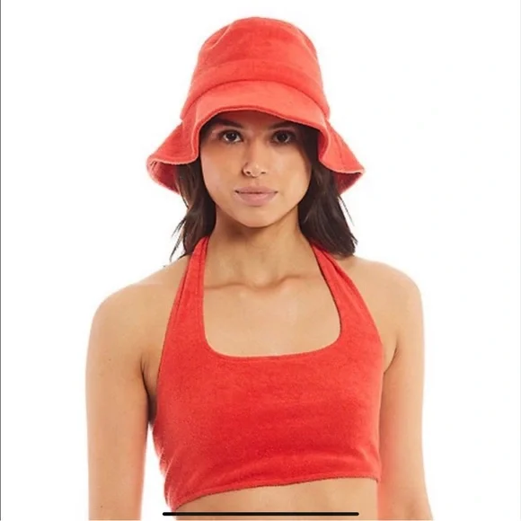 Gianni Bini Terry Cloth Bucket Hat Red New With Tags