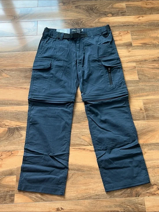 Convertible Cargo Outdoor Pants Mens 34x30 Stretch Zip Off NWT Blue BC Clothing
