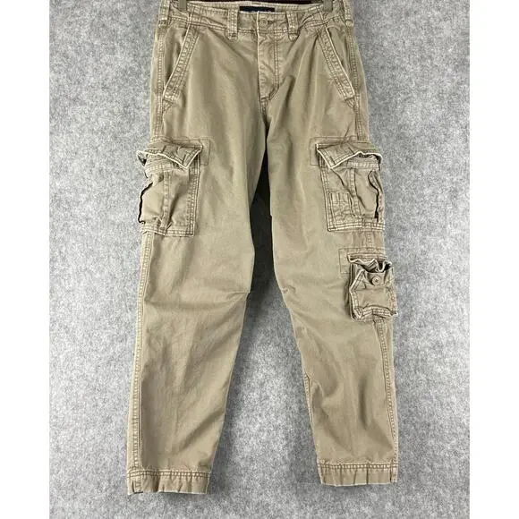 VTG Abercrombie Fitch Cargo Pants Mens 28x27 Beige Loose Paratrooper Y2K Utility