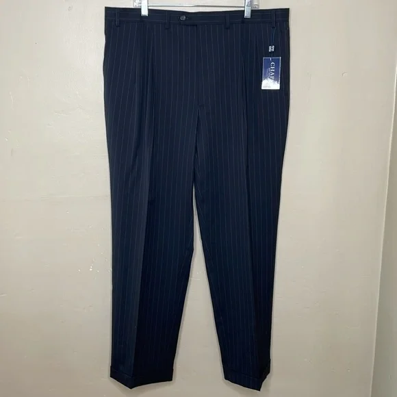 CHAPS Trouser Pants Suit Separates Black Pinstriped WOOL Business Career 42