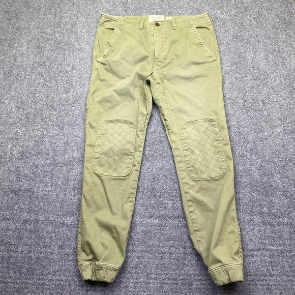 Abercrombie & Fitch Mens 33 Jogger Pants Olive Green Quilted Knee Patch Grunge
