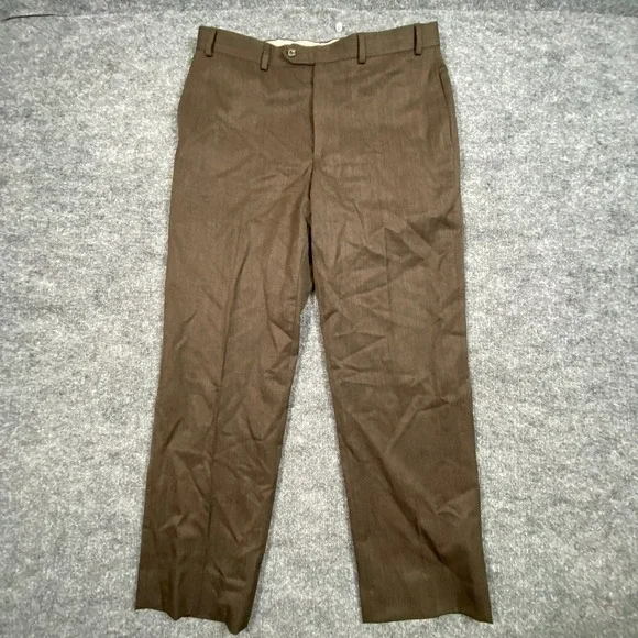Brooks Brothers Madison Fit Brown Wool‎ Dress Pants Mens 35x30 Straight Leg