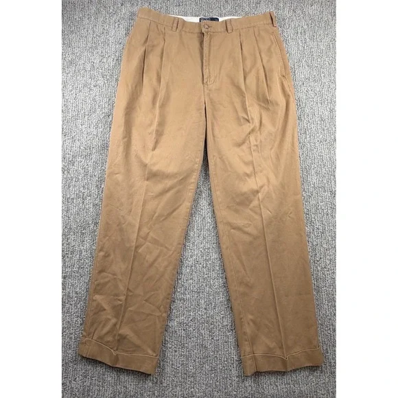 VTG Polo Ralph Lauren Hammond Pant Men 36x30 Tan Double‎ Pleated Cuffed Chinos