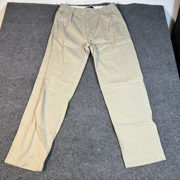 Polo Ralph Lauren Andrew Chino Pants 34x32 Vintage Baggy Khaki Beige Tan Pleated