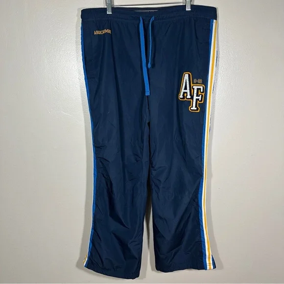 VTG EUC Abercrombie‎ & Fitch Navy Joggers with Yellow and White Stripes