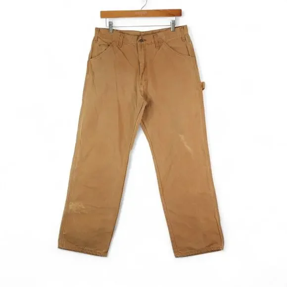 Dickies Carpenter Pants Mens 34x30 Brown Canvas Workwear‎ Utility Patina Rugged