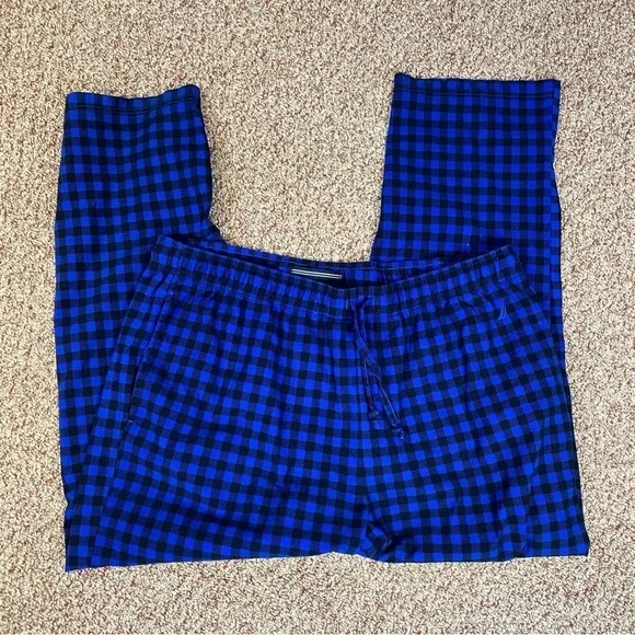 Nautica Mens Flannel Pajama Pants Blue Black Gingham XL