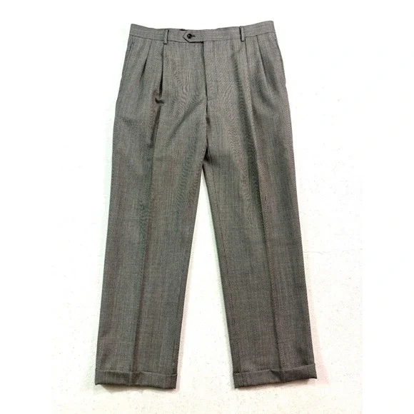 Jos A Bank 38x32‎ Black White Houndstooth Suit Pants 100% Wool Pleated Trousers