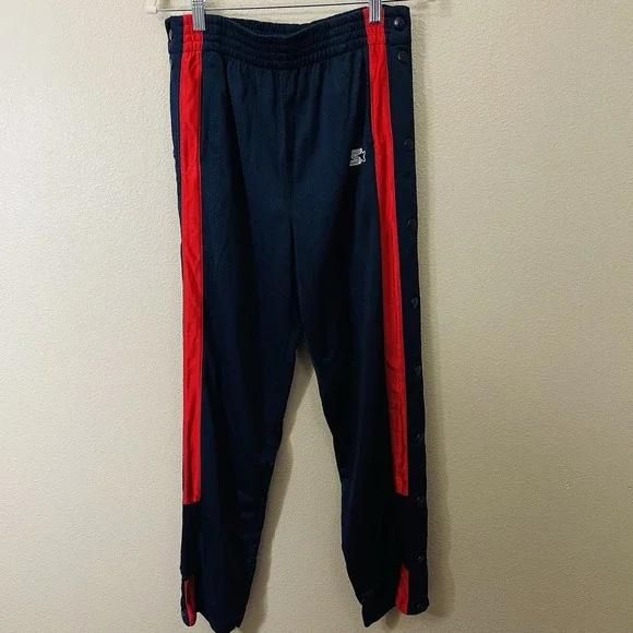 Vintage Starter Snap Button Track‎ Pants Tear Away Glam Navy Red Size S - M