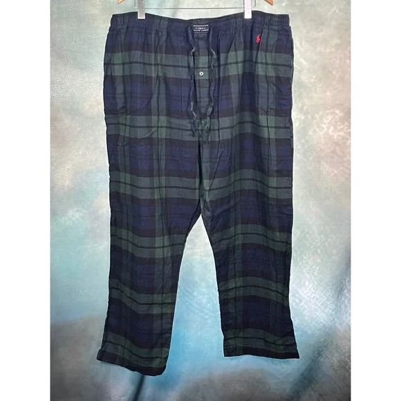 Polo Ralph Lauren Mens 3X Pajama Pants‎ Blackwatch Plaid Navy Green Cotton Sleep