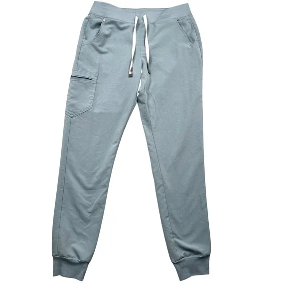 FIGS Zamora Jogger Scrub Pants Mens 32 Light Blue Cargo Pockets Drawstring