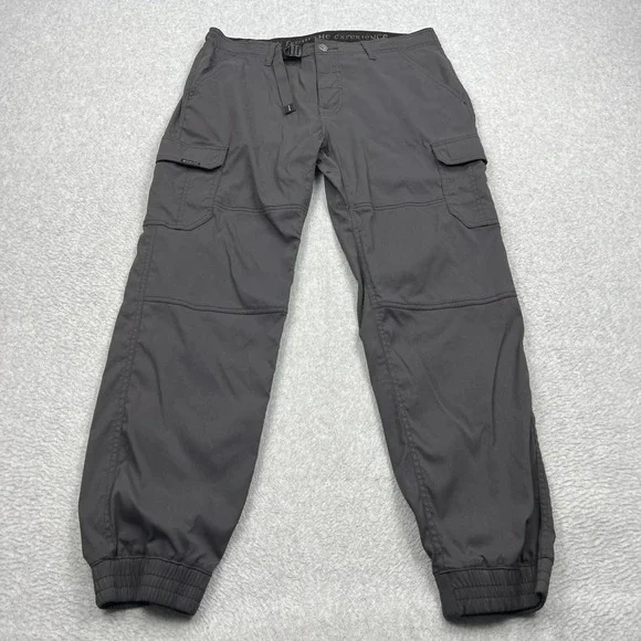 prAna Zogger Pants Mens 34x30 Gray Nylon Cargo Stretch Belted Hiking Jogger