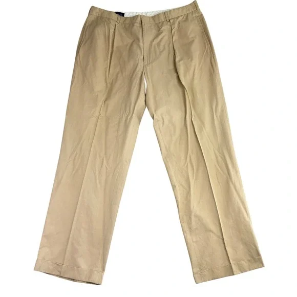 Polo Golf Ralph Lauren Mens 40x32  Khaki Pleated Chino Pants Casual Cotton Nylon
