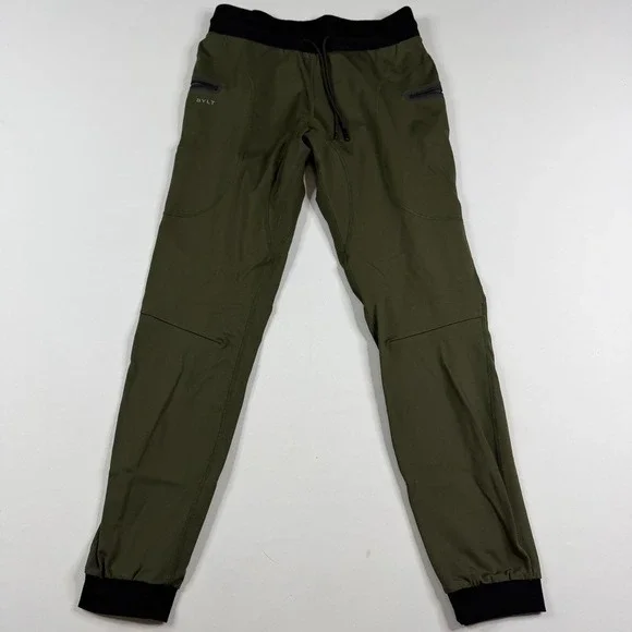 BYLT Premium Jogger Men Size Medium Olive Green Zipper Pockets Slim Fit Stretch