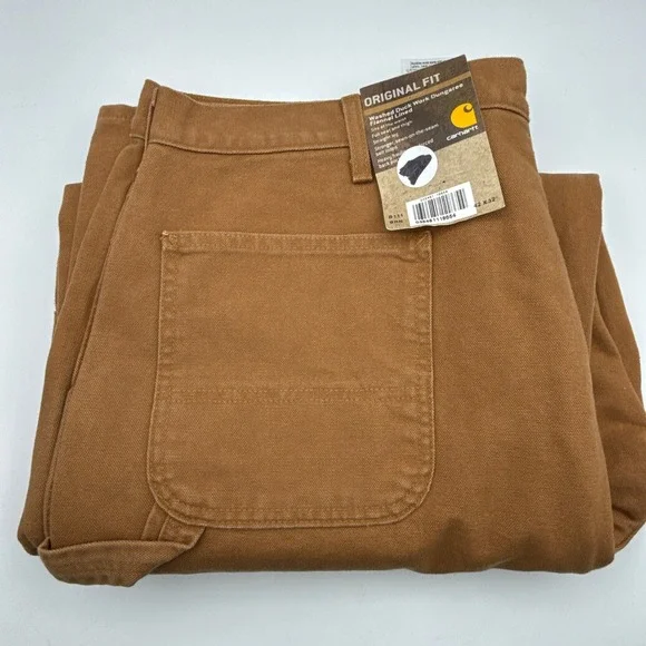Carhartt B111 BRN Washed Duck Work Dungaree Flannel Lined Brown 42x32 NWT Pants‎