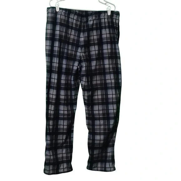 Cuddl Duds Mens XL Pajama Pants Blue Black Plaid Fleece Lounge Sleepwear Relaxed