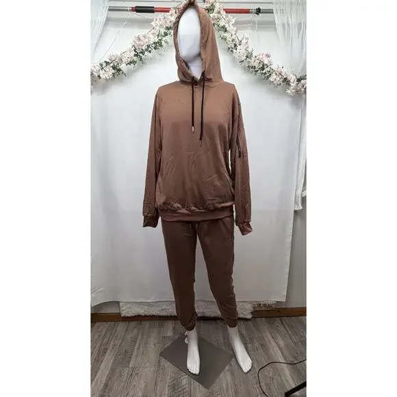 Casual 2-Piece Hooded Jogger Sweatsuit Cocoa‎ Medium Activewear