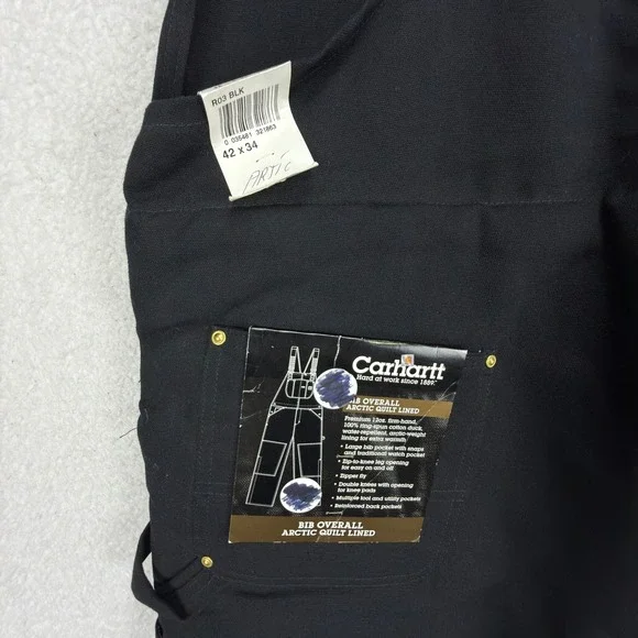 Carhartt Arctic Quilt Lined Bibs Overalls Mens 42x34 R03 BLK Black NWT‎ NOS