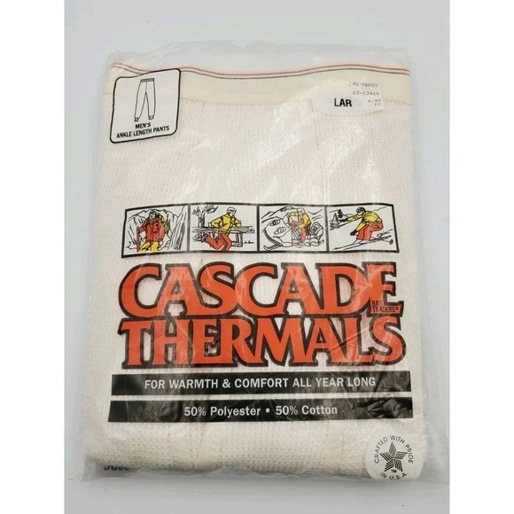 Vintage Cascade Thermals Long Underwear Mens Large USA Waffle Knit Bottoms Large