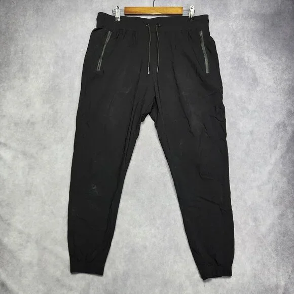 Athletex Jogger Pants Mens Large‎ Black Tapered Drawstring Water Resistant Nylon