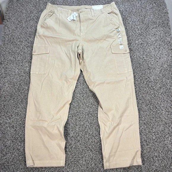 American Eagle Mens 40x30 Cargo Pants High Rise Straight Stretch Khaki Tan NWT