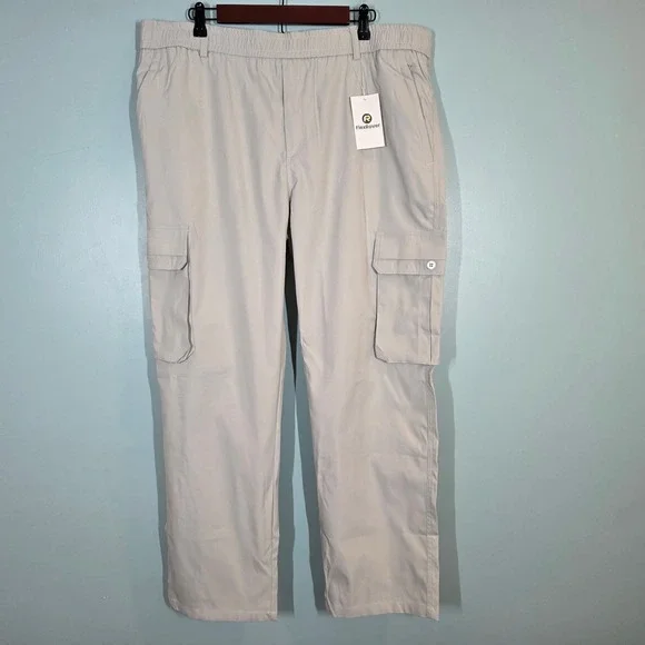 FlexRover Mens Cargo Pants Tan Khaki Elastic Waist 3XL-30 Outdoor Casual Utility