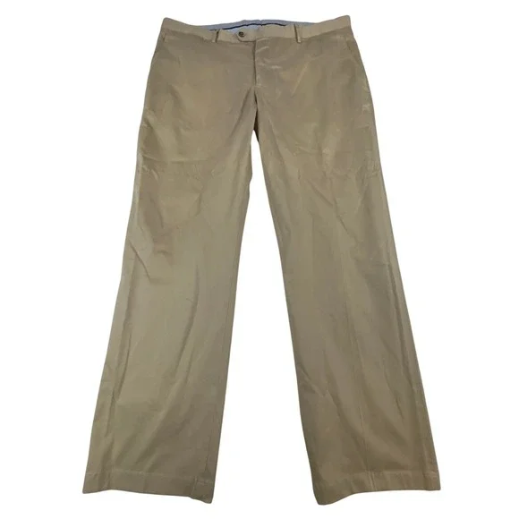 Peter Millar Collection Perfect Poplin Mens Tan Khaki Pants Size 38 Silk‎ Cotton