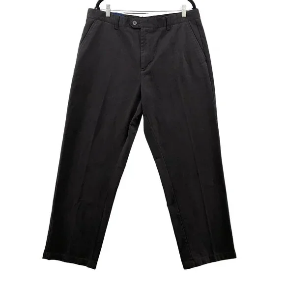 NWT Maine Bay Black Chino Pants Mens 38x32 Straight‎ Flat Front Workwear Cotton